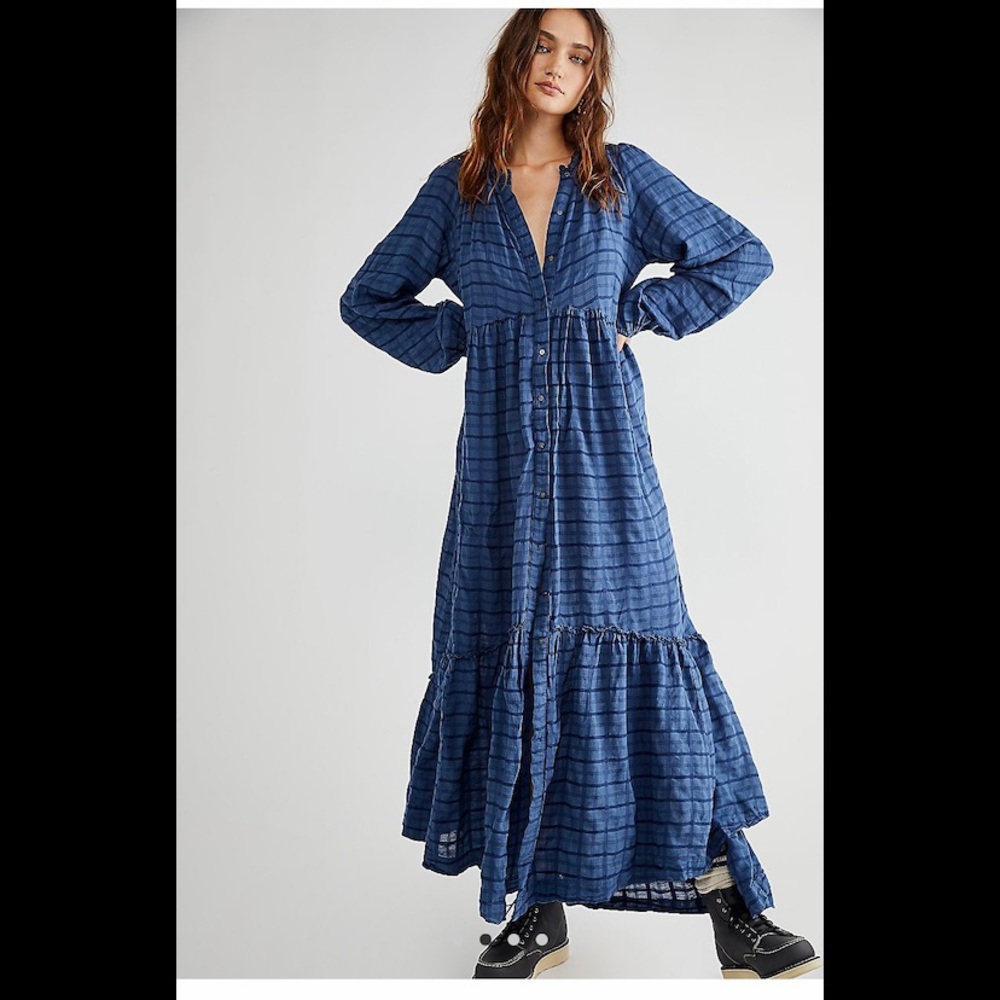 Free People Edie Dress Blue Shaded Lake Size XS Maxi